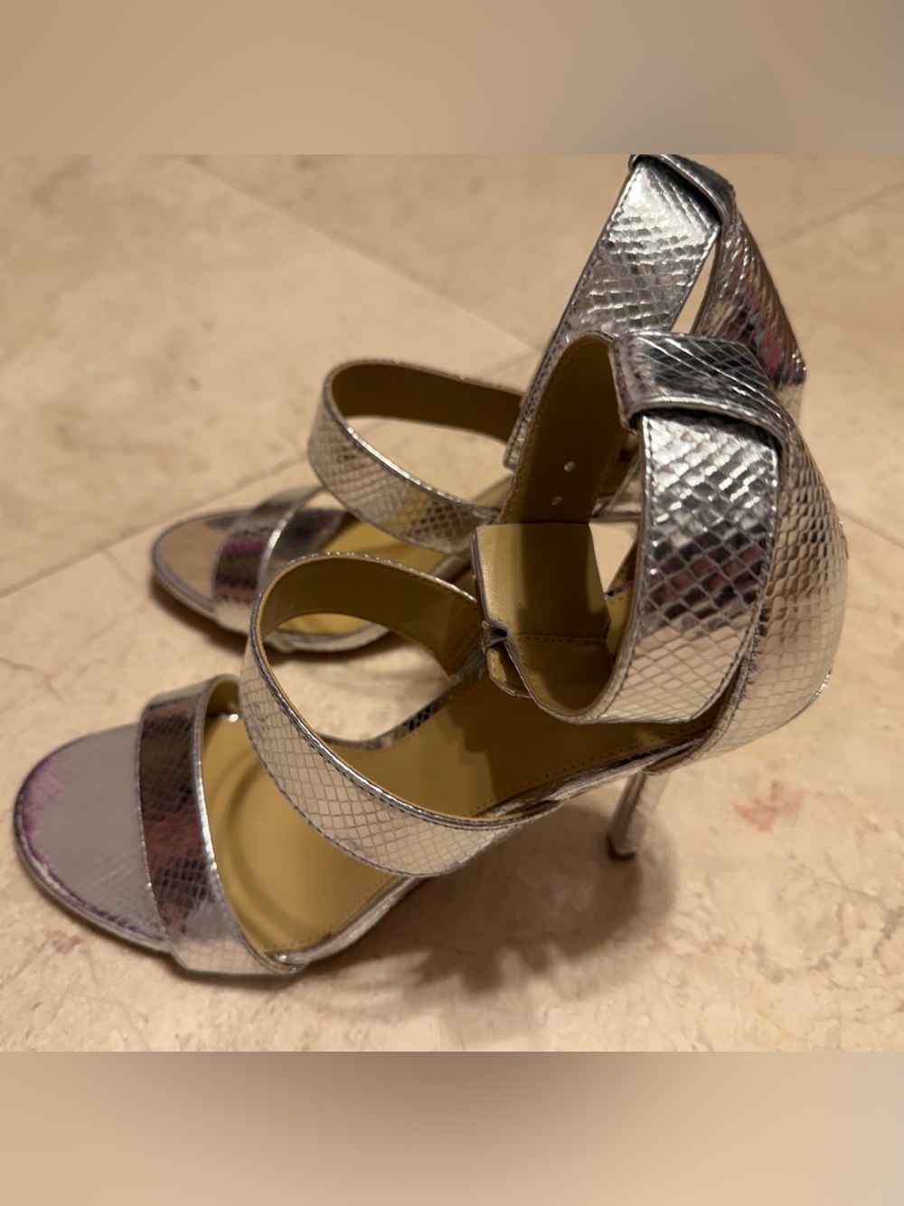 Michael Khors Metallic Silver Strappy High-Heel Sandals 8.5 M